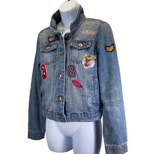 Ci Sono Soft Denim Jean Patches Jacket M Tiger Lips